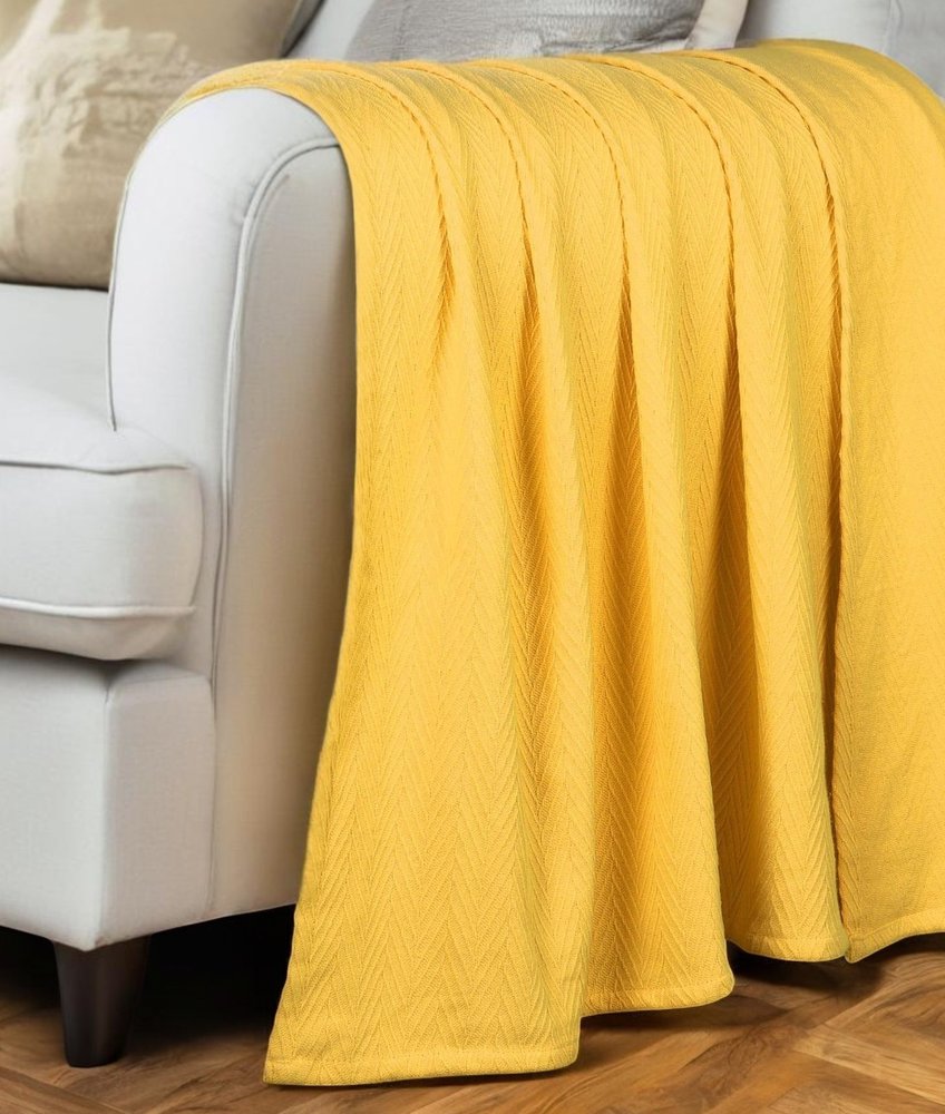 California King Gold Cotton Woven Chevron Blanket HomeRoots