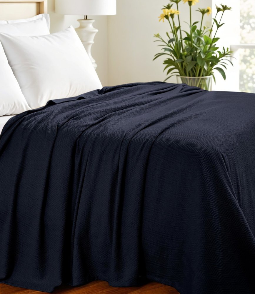 Queen Navy Blue Cotton Woven Chevron Blanket HomeRoots