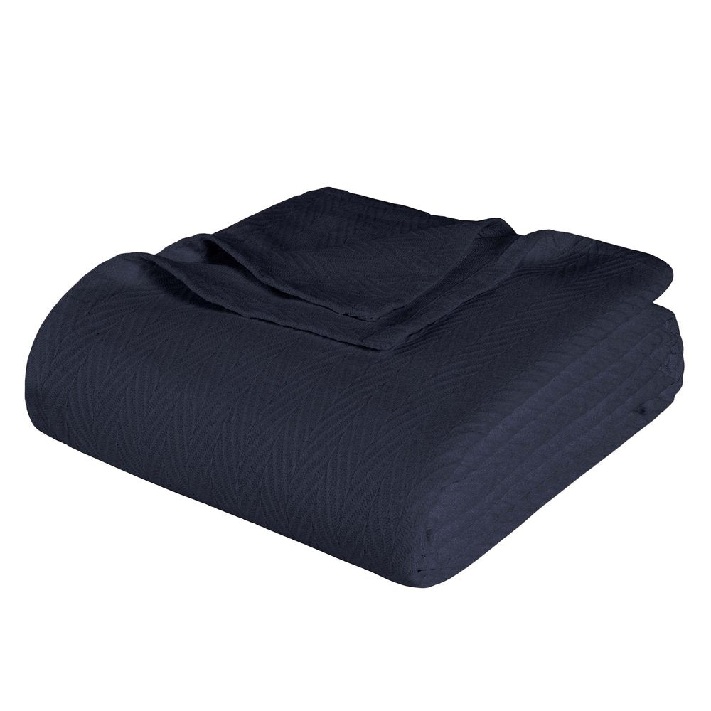 Queen Navy Blue Cotton Woven Chevron Blanket HomeRoots