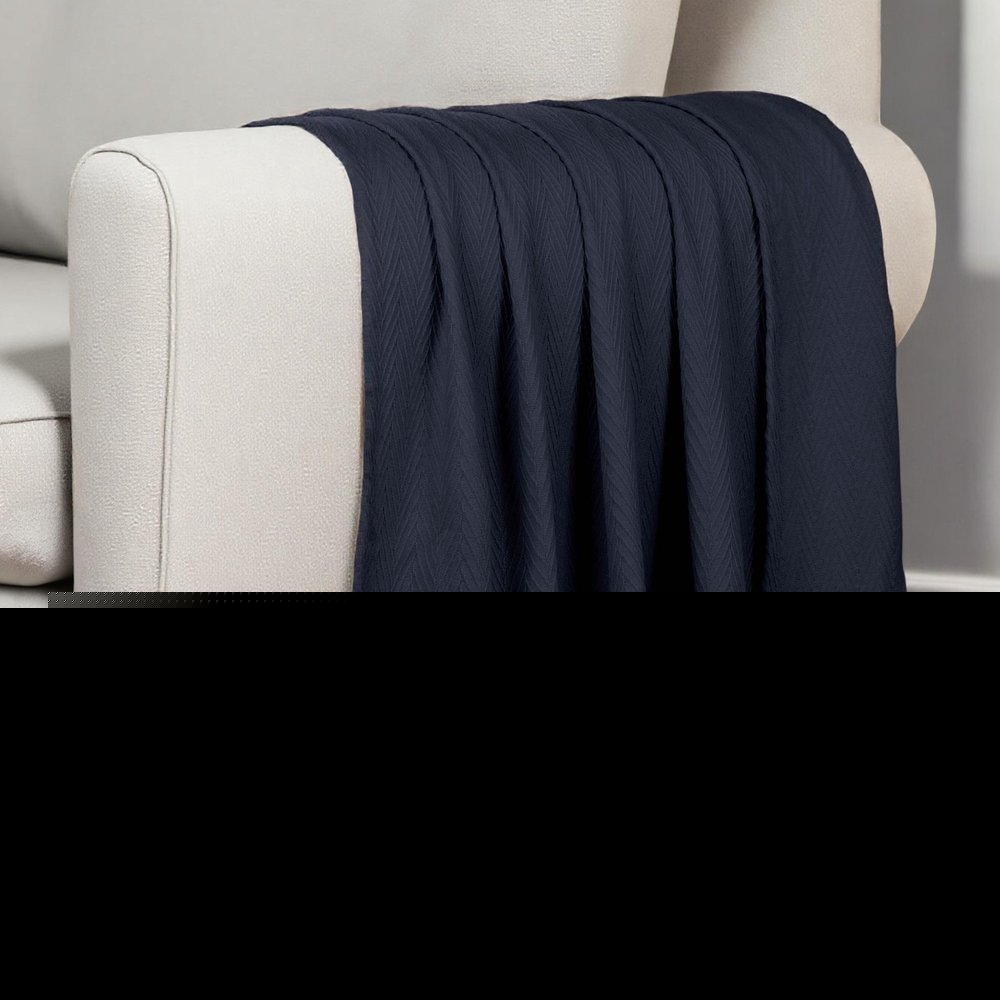 Queen Navy Blue Cotton Woven Chevron Blanket HomeRoots
