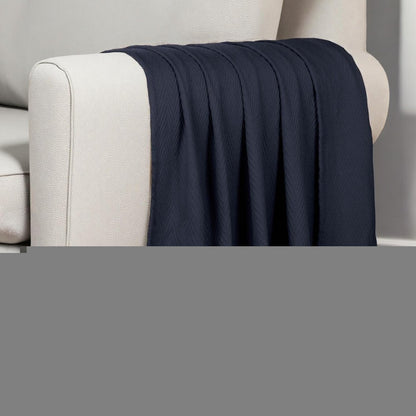 Queen Navy Blue Cotton Woven Chevron Blanket HomeRoots