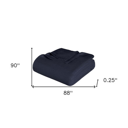 Queen Navy Blue Cotton Woven Chevron Blanket HomeRoots