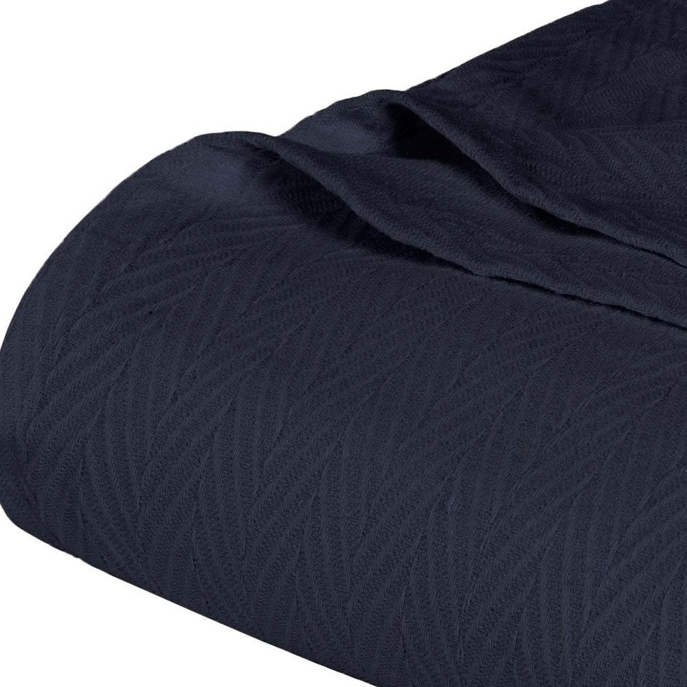 Queen Navy Blue Cotton Woven Chevron Blanket HomeRoots