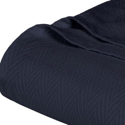 Queen Navy Blue Cotton Woven Chevron Blanket HomeRoots