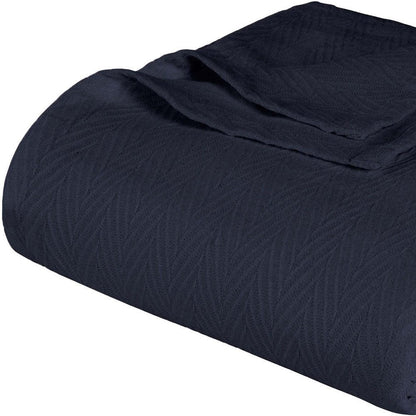 Queen Navy Blue Cotton Woven Chevron Blanket HomeRoots