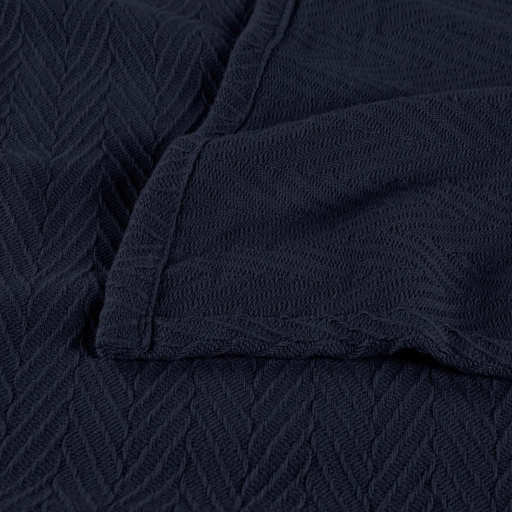 Queen Navy Blue Cotton Woven Chevron Blanket HomeRoots