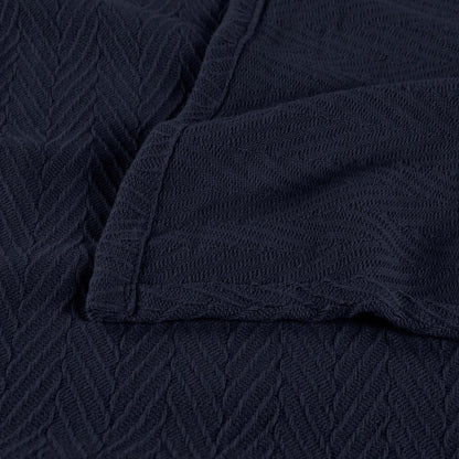 Queen Navy Blue Cotton Woven Chevron Blanket HomeRoots