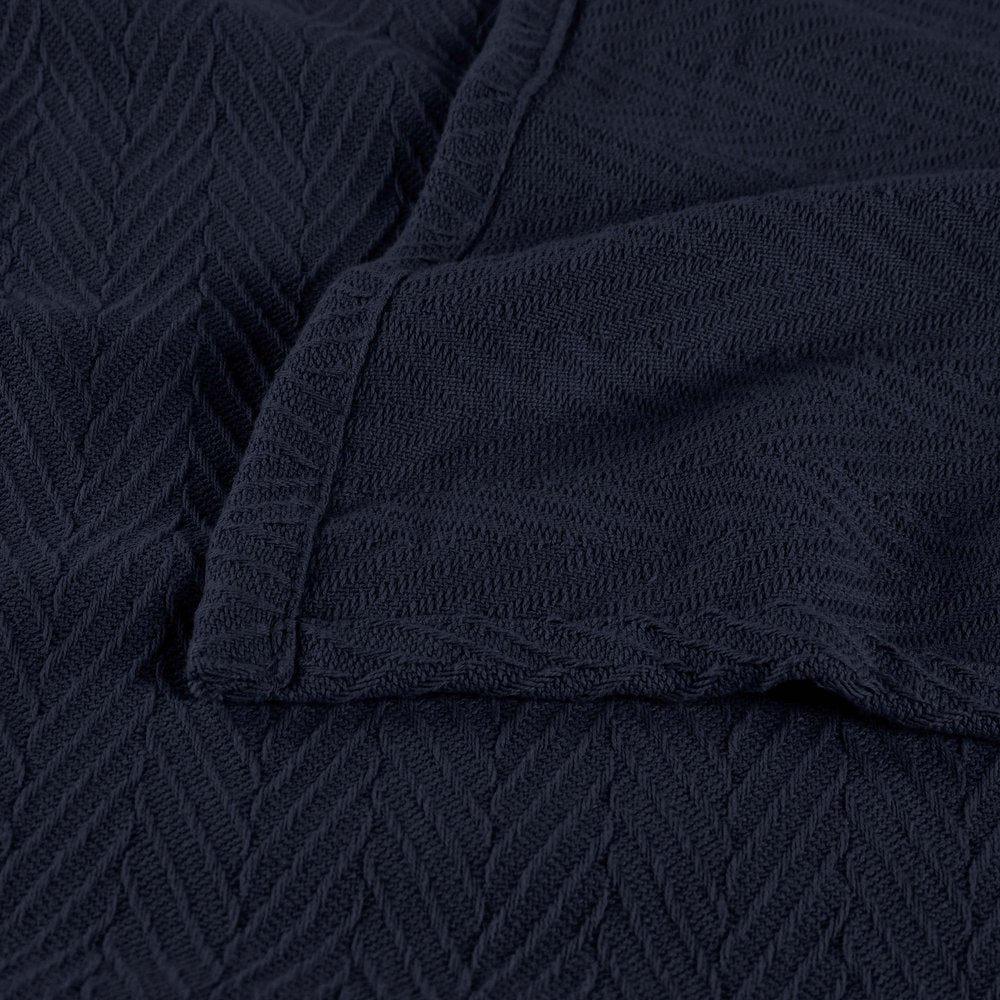 Queen Navy Blue Cotton Woven Chevron Blanket HomeRoots