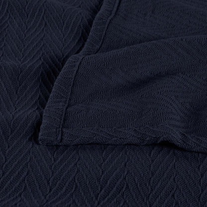 Queen Navy Blue Cotton Woven Chevron Blanket HomeRoots