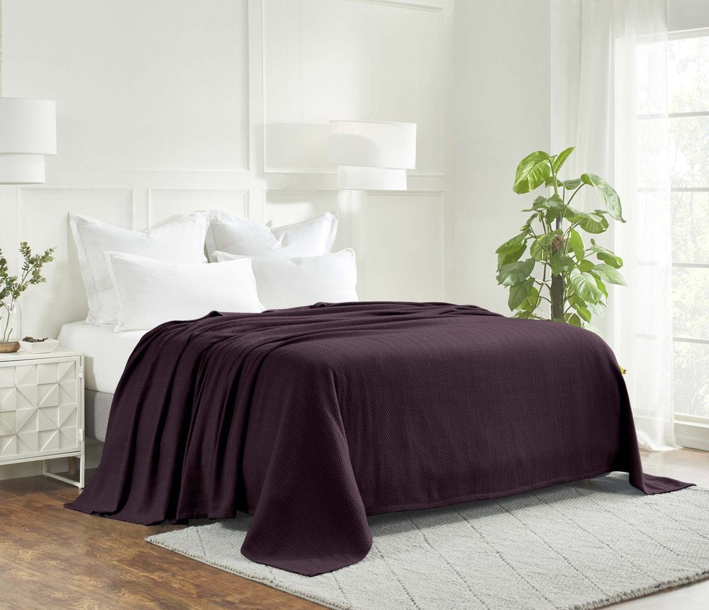 Queen Plum Cotton Woven Chevron Blanket HomeRoots