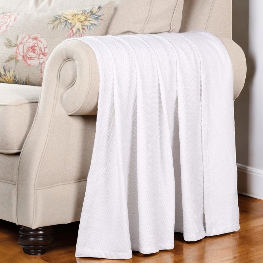 Queen White Cotton Woven Chevron Blanket HomeRoots