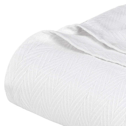 Queen White Cotton Woven Chevron Blanket HomeRoots