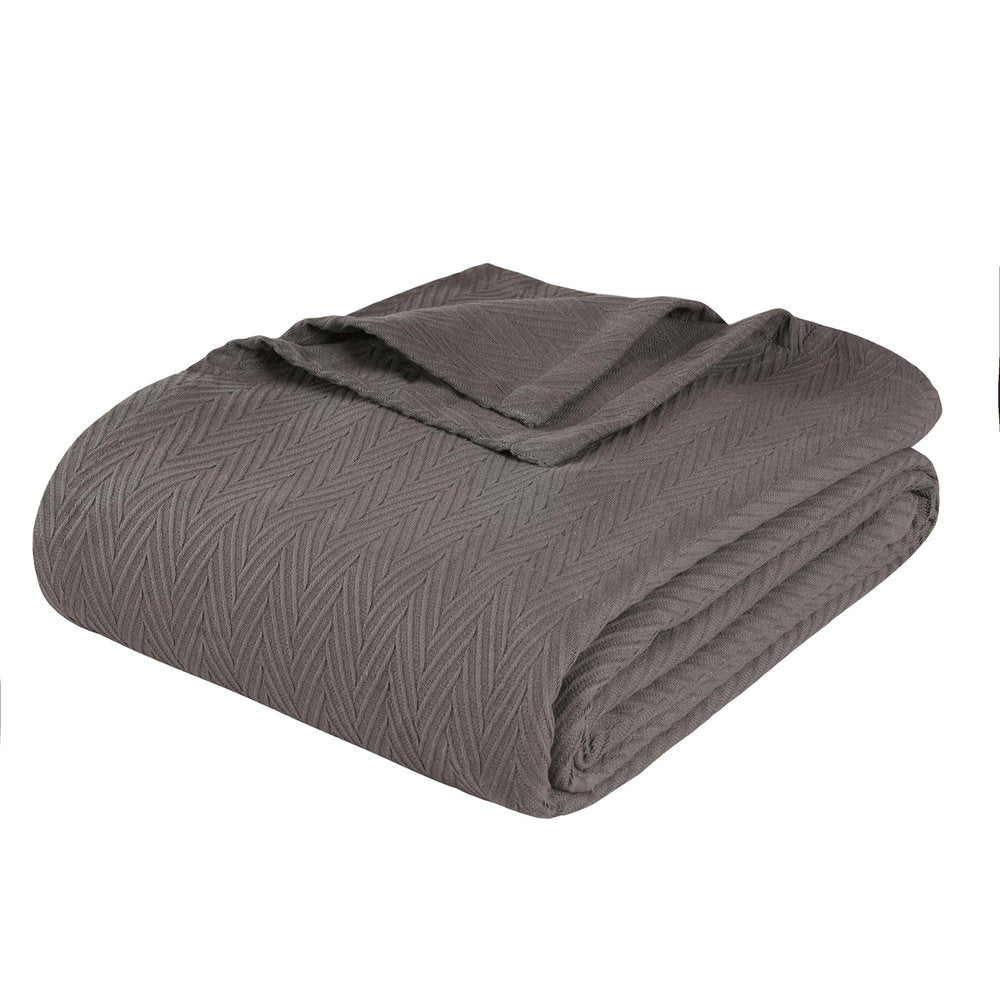 King Charcoal Cotton Woven Chevron Blanket HomeRoots