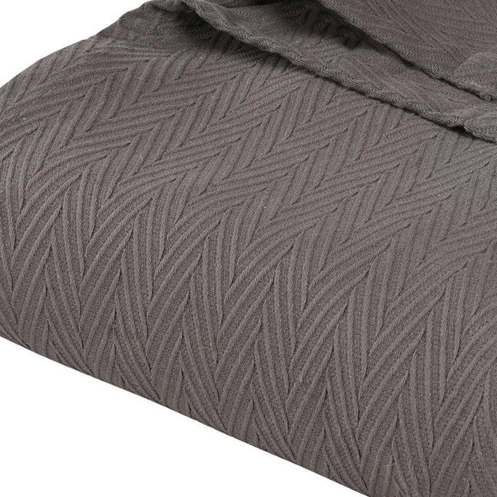 King Charcoal Cotton Woven Chevron Blanket HomeRoots