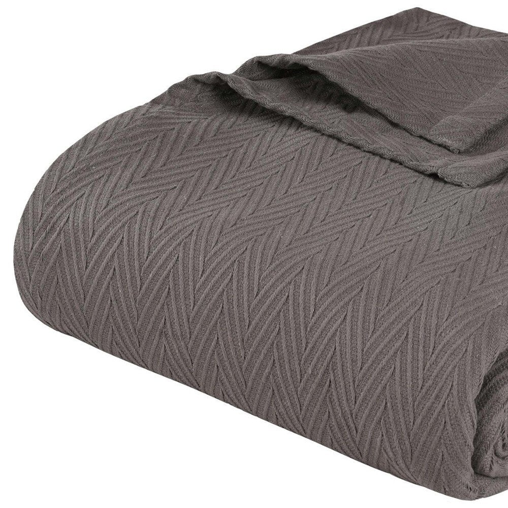 King Charcoal Cotton Woven Chevron Blanket HomeRoots