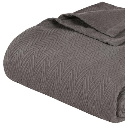 King Charcoal Cotton Woven Chevron Blanket HomeRoots
