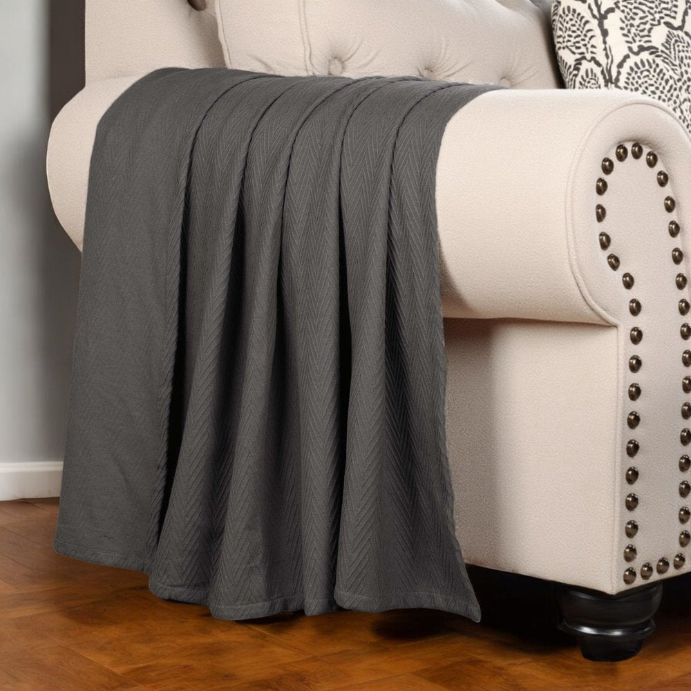 King Charcoal Cotton Woven Chevron Blanket HomeRoots