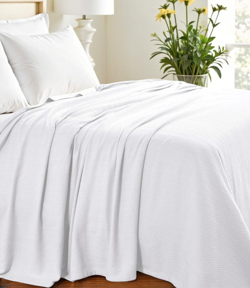 King White Cotton Woven Chevron Blanket HomeRoots
