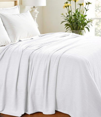 King White Cotton Woven Chevron Blanket HomeRoots
