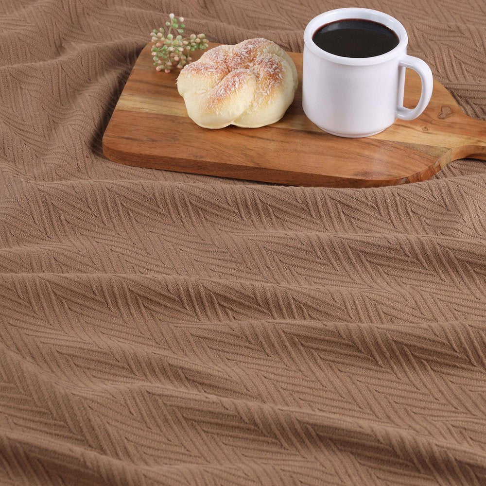 50" X 60" Taupe Cotton Woven Chevron Throw Blanket — view 3
