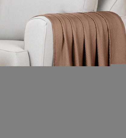 50" X 60" Taupe Cotton Woven Chevron Throw Blanket HomeRoots