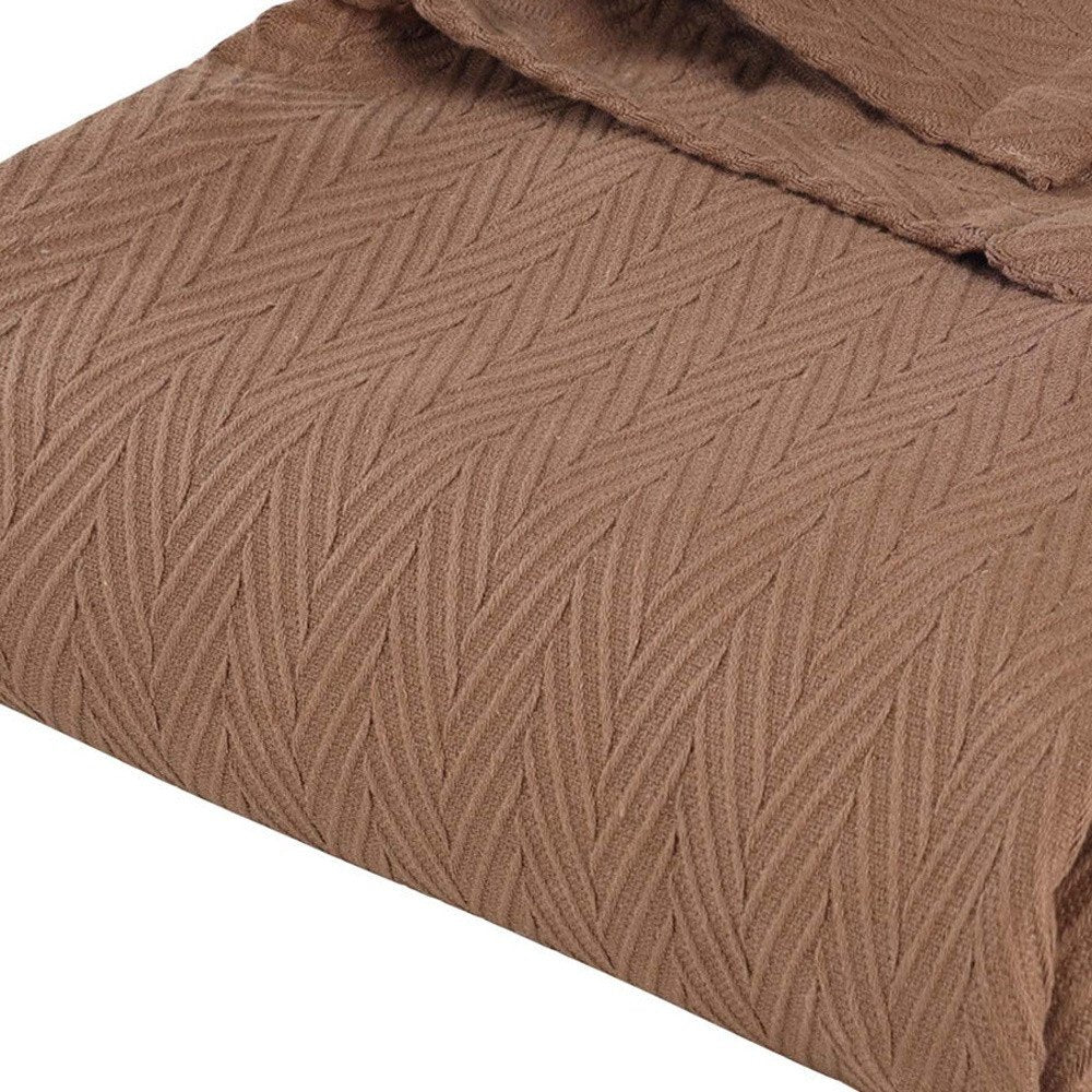 50" X 60" Taupe Cotton Woven Chevron Throw Blanket HomeRoots