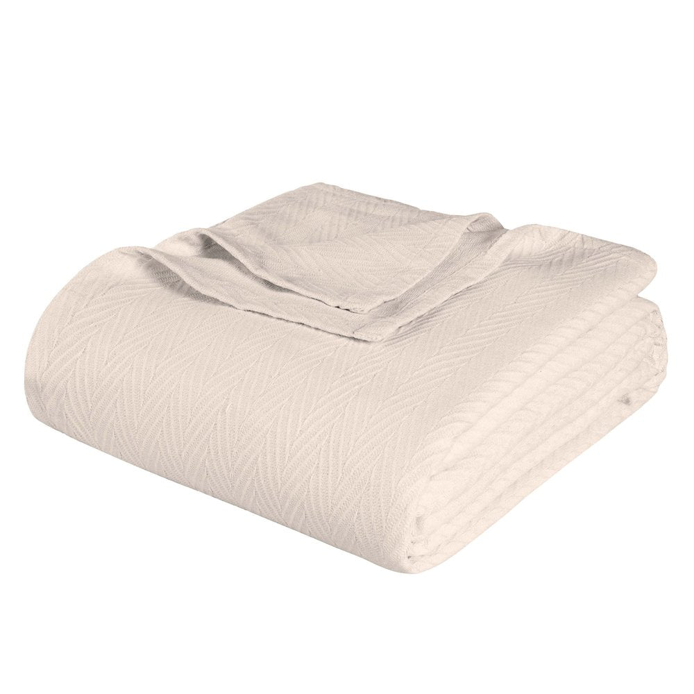 Twin Ivory Cotton Chevron Blanket — view 1
