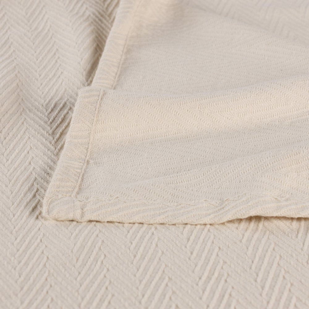Twin Ivory Cotton Chevron Blanket — view 3