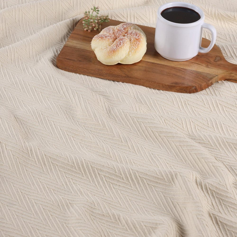 Twin Ivory Cotton Chevron Blanket — view 4