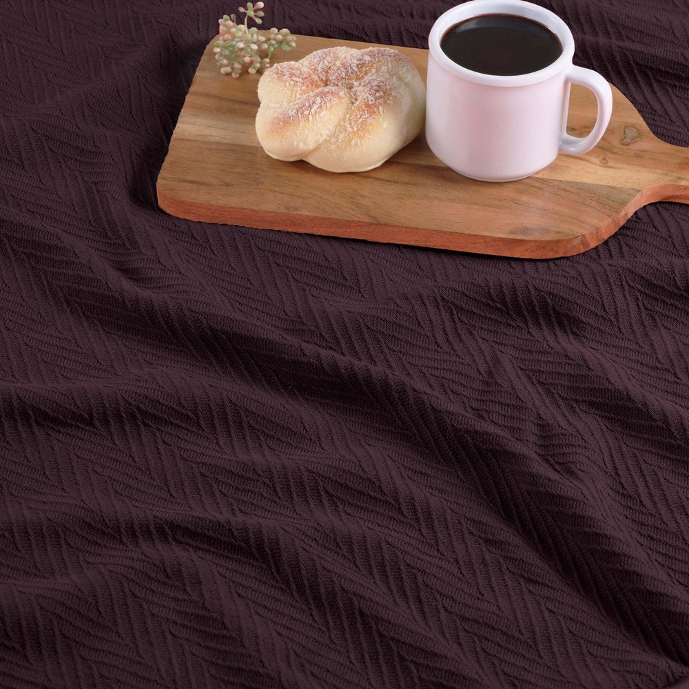 Twin Plum Cotton Woven Chevron Blanket HomeRoots