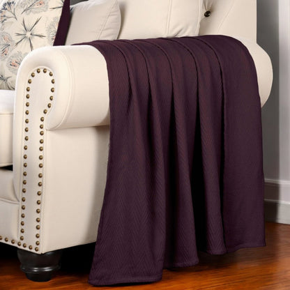 Twin Plum Cotton Woven Chevron Blanket HomeRoots
