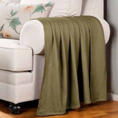 Twin Sage Cotton Woven Chevron Blanket HomeRoots