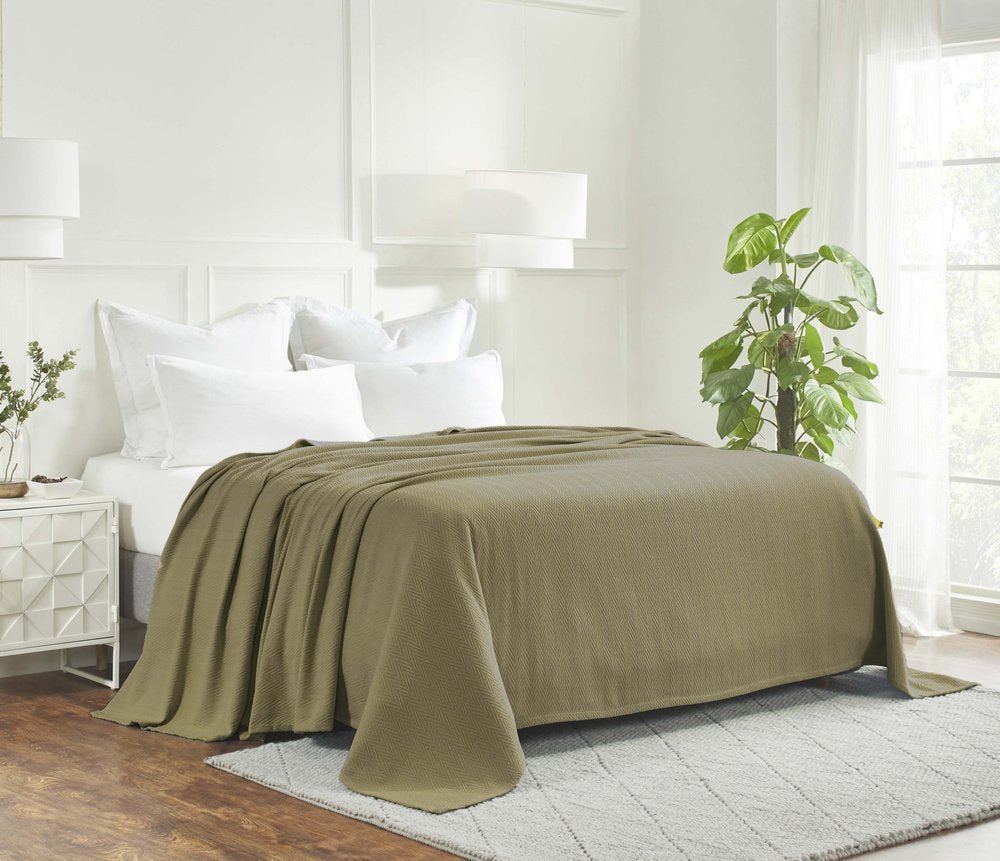 Twin Sage Cotton Woven Chevron Blanket HomeRoots
