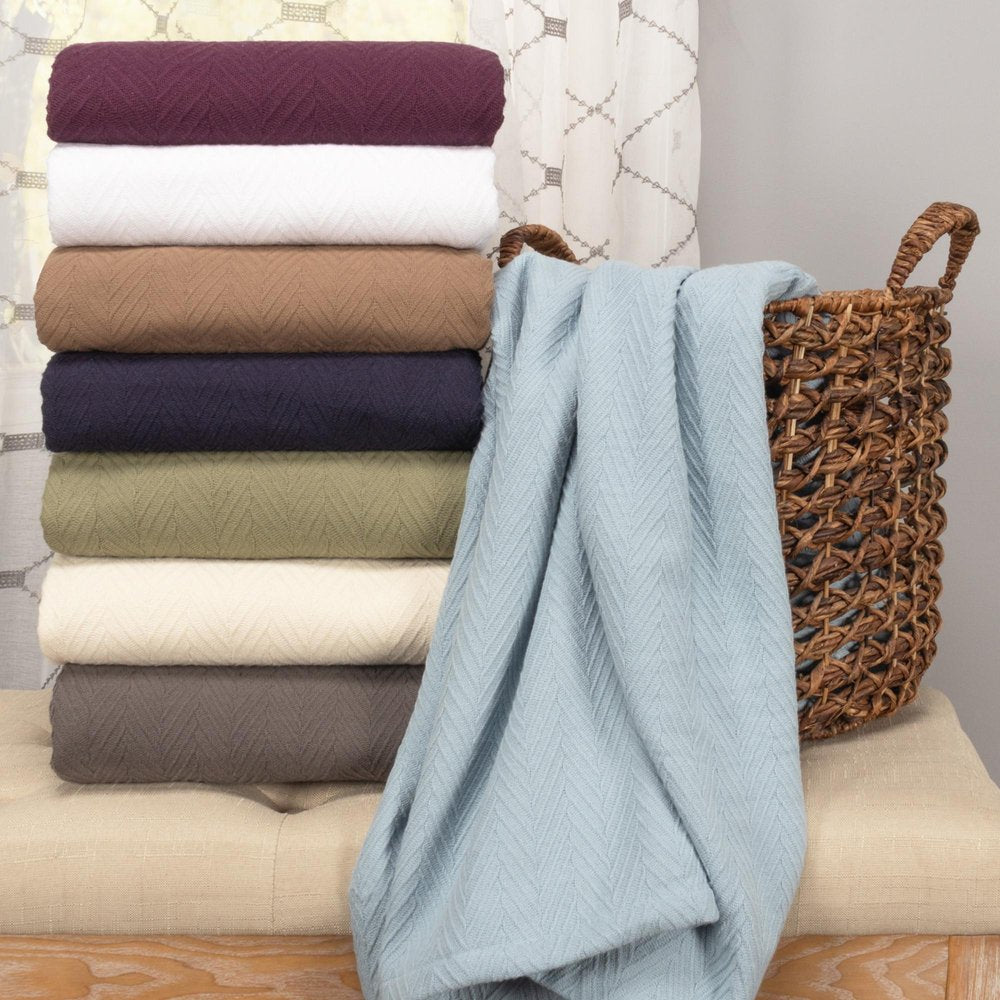 Twin Sage Cotton Woven Chevron Blanket HomeRoots