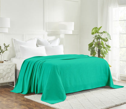 King Turquoise Cotton Waffle Weave Honeycomb Blanket HomeRoots