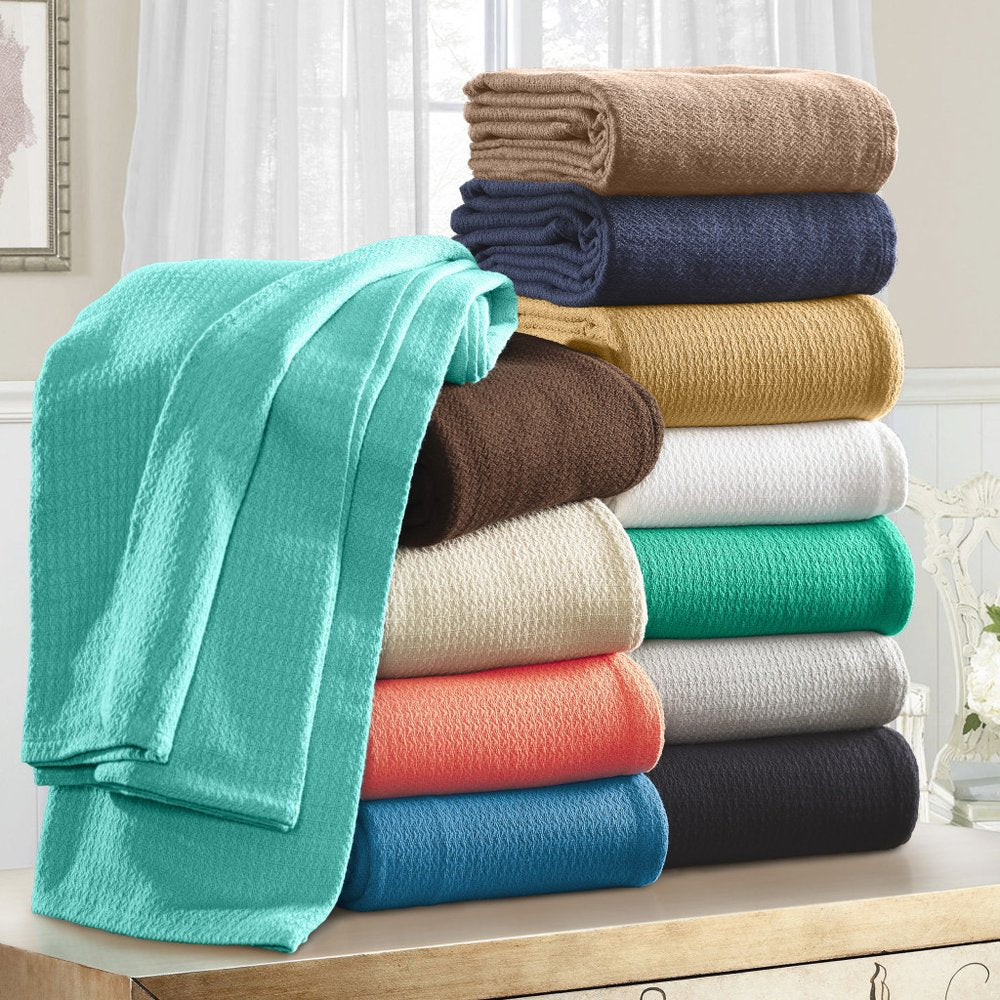 King Turquoise Cotton Waffle Weave Honeycomb Blanket HomeRoots