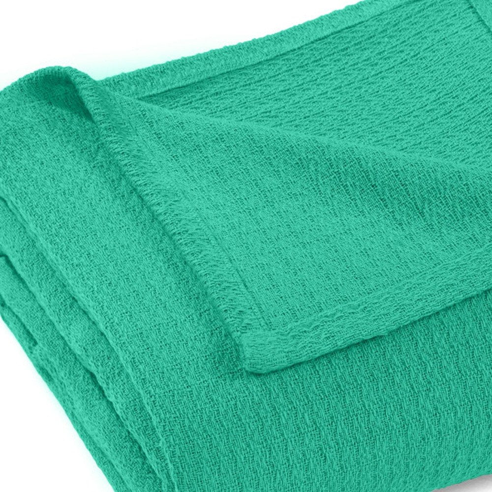 King Turquoise Cotton Waffle Weave Honeycomb Blanket HomeRoots