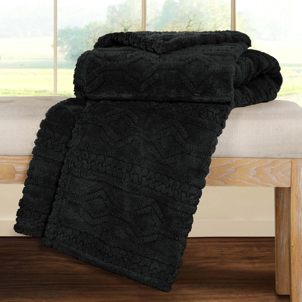Queen Black Fleece Geometric Plush Blanket — view 3