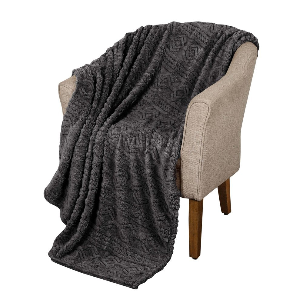 Queen Charcoal Fleece Knitted Plush Blanket — view 5