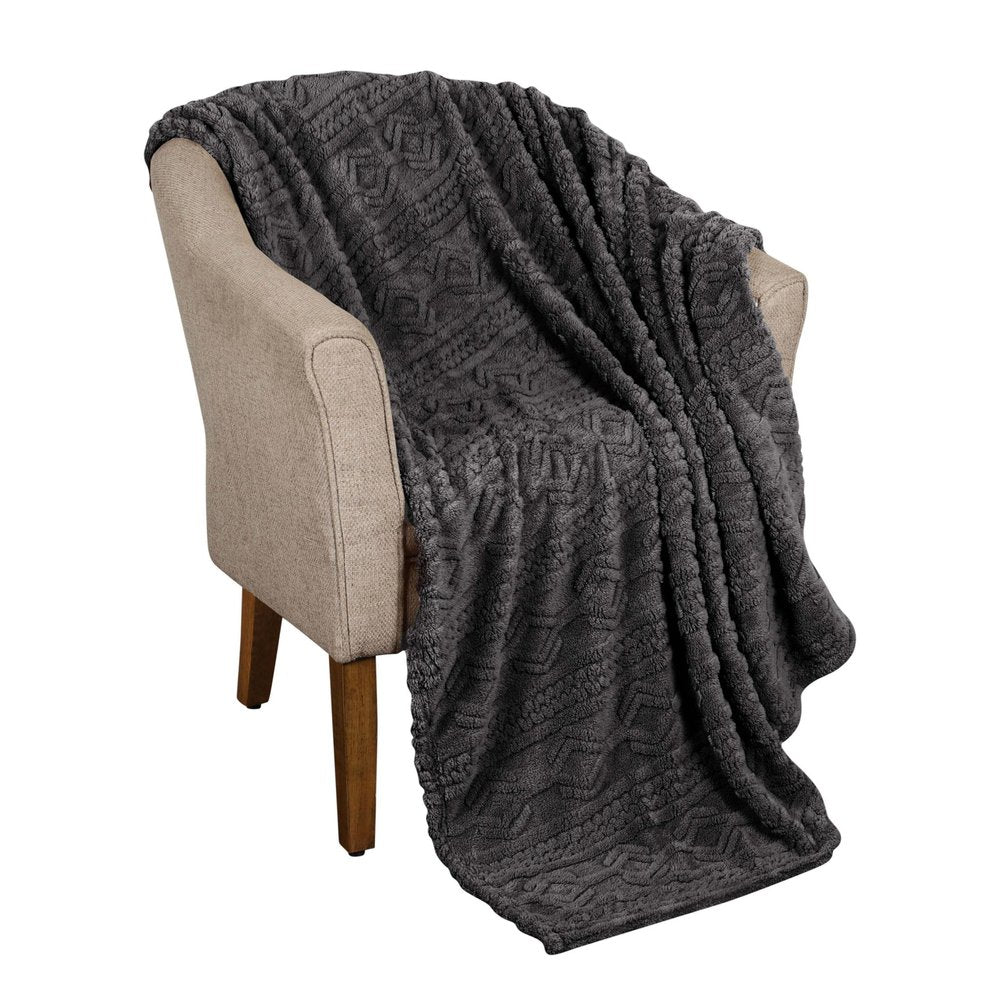 Queen Charcoal Fleece Knitted Plush Blanket — view 1