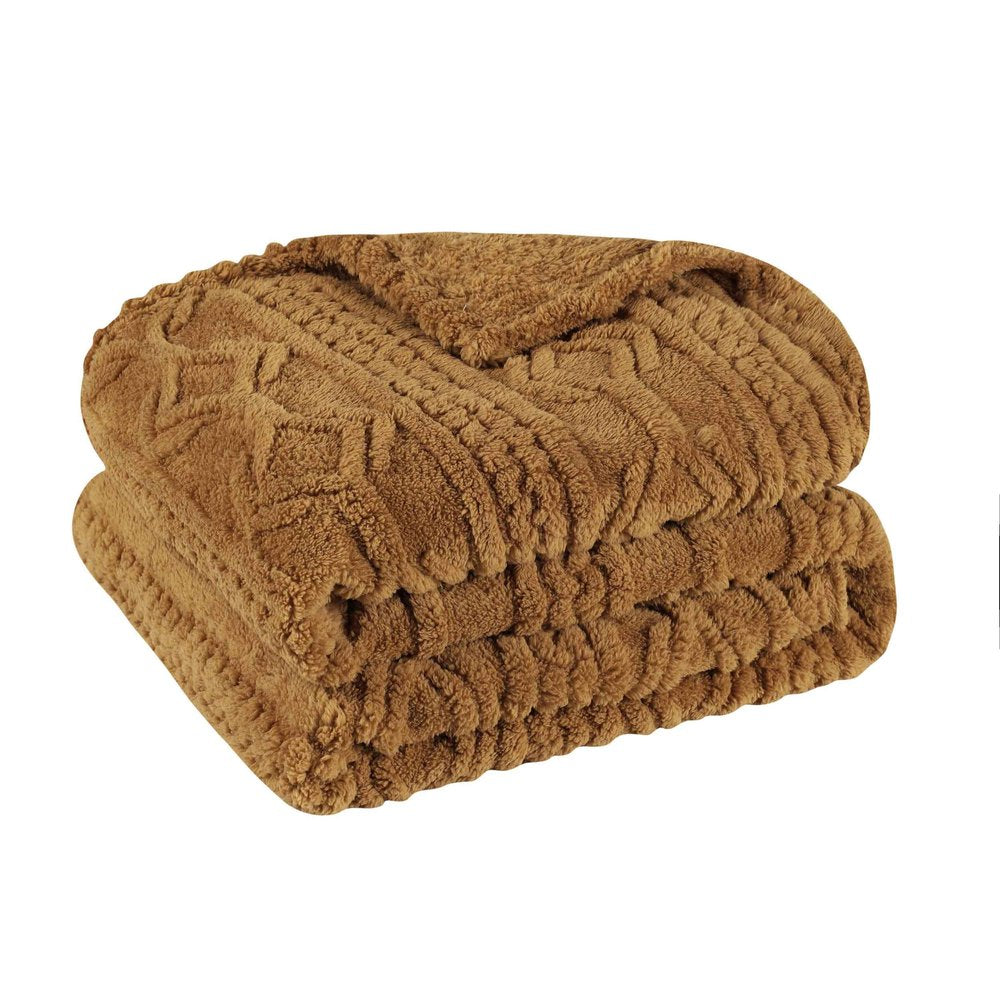Queen Camel Geometric Knitted Plush Blanket — view 2