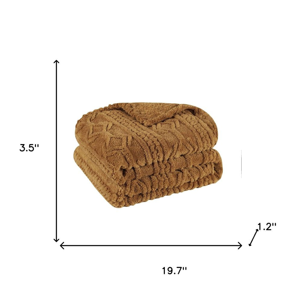 Queen Camel Geometric Knitted Plush Blanket — view 3