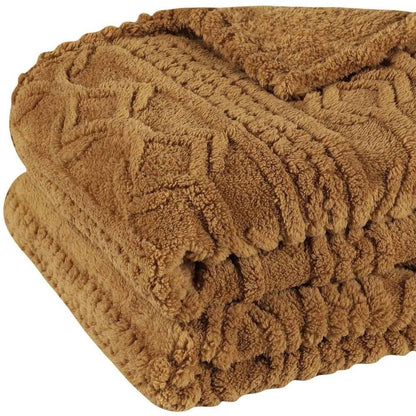 Queen Camel Geometric Knitted Plush Blanket