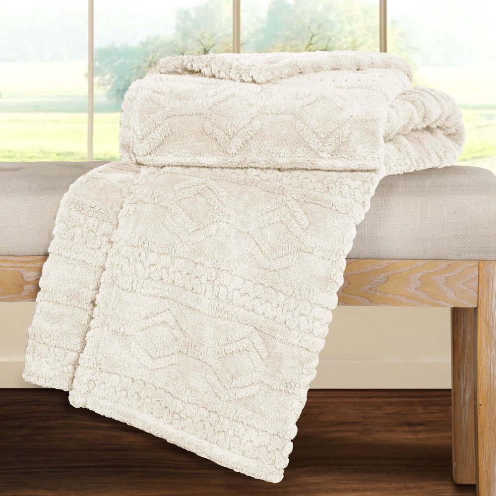Queen Ivory Fleece Knitted Plush Blanket — view 3