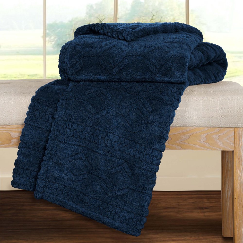 Queen Navy Blue Fleece Knitted Plush Blanket — view 3