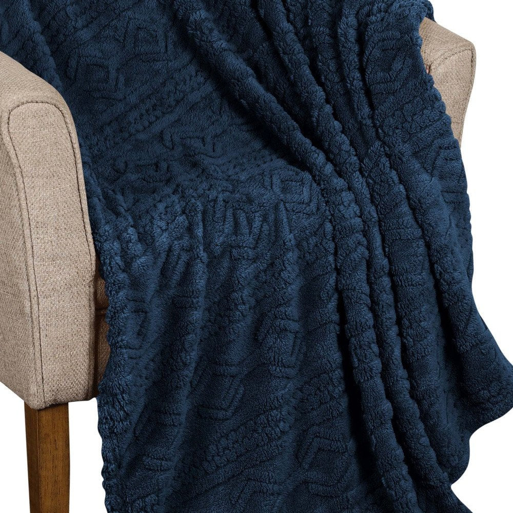 Queen Navy Blue Fleece Knitted Plush Blanket — view 4