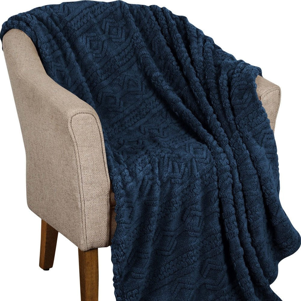 Queen Navy Blue Fleece Knitted Plush Blanket — view 5