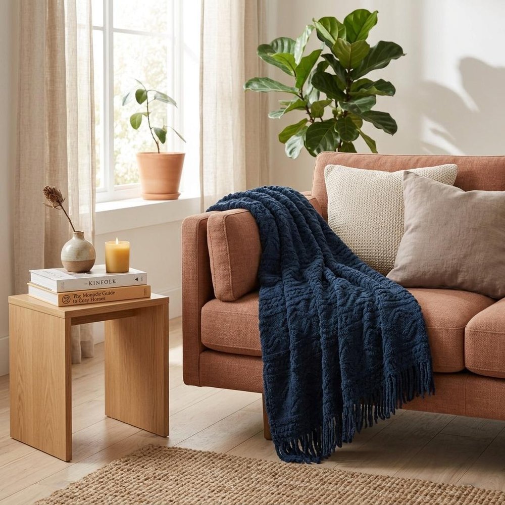 Queen Navy Blue Fleece Knitted Plush Blanket — view 7