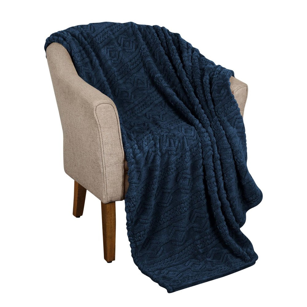 Queen Navy Blue Fleece Knitted Plush Blanket — view 1