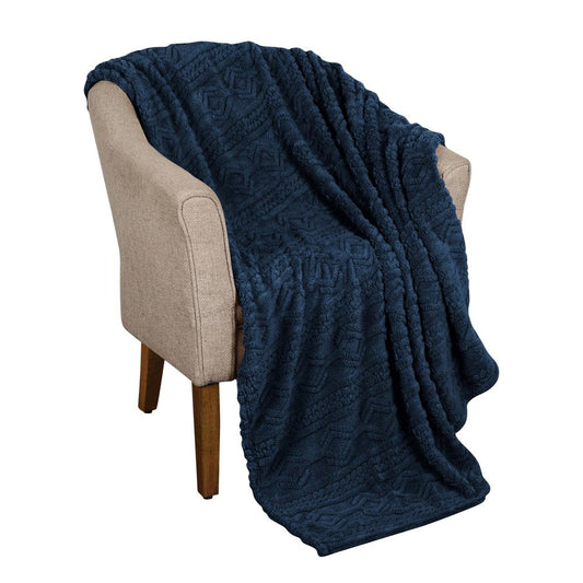 Queen Navy Blue Fleece Knitted Plush Blanket